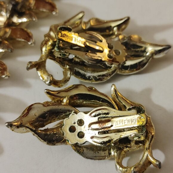 Amerique Two Tone Gold Silver Leaf Motif Vintage Bracelet Clip On Earrings Set - Picture 5 of 16